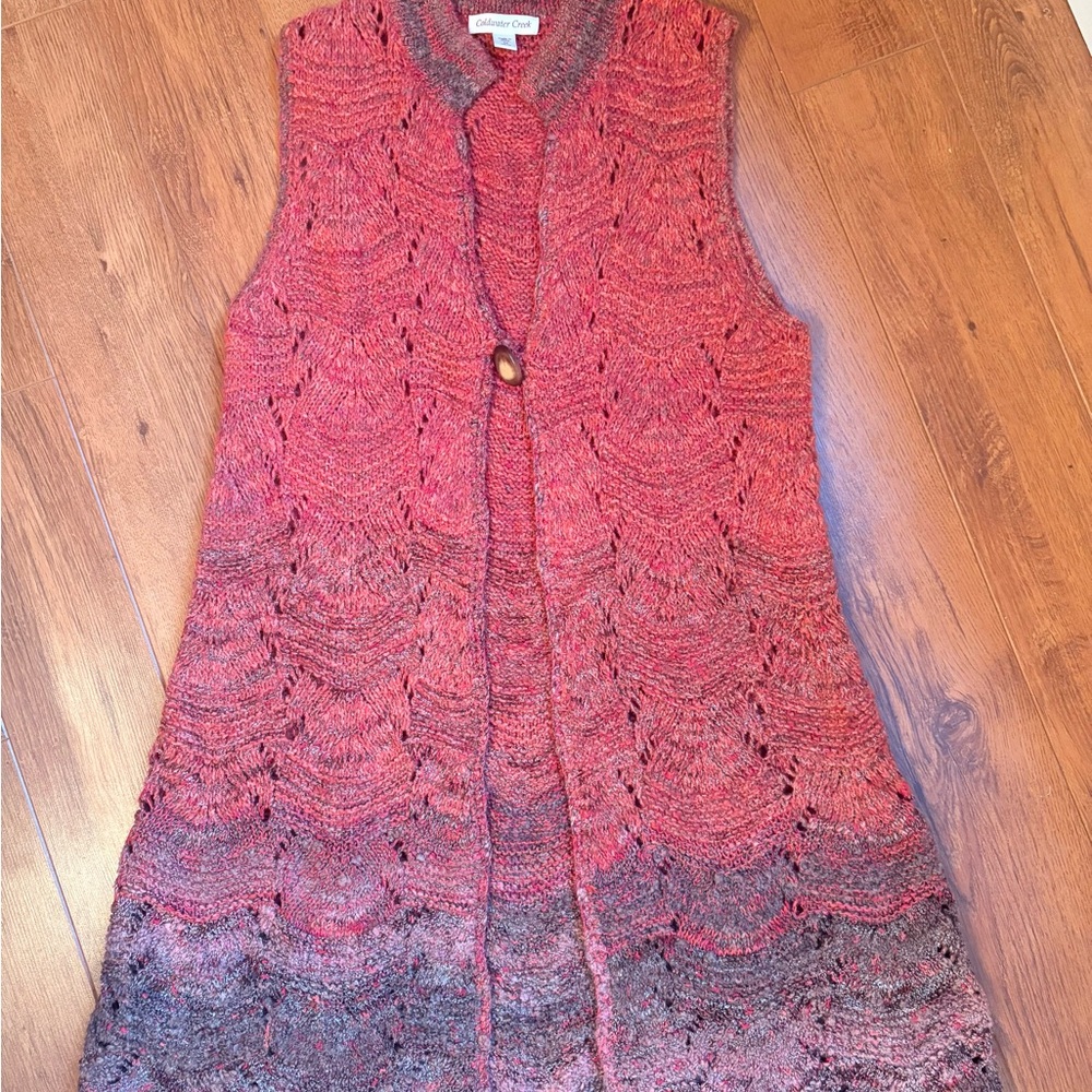 Coldwater Creek Bohemian Long Knit Cardigan Sweater Vest. Size Medium - Picture 2 of 10